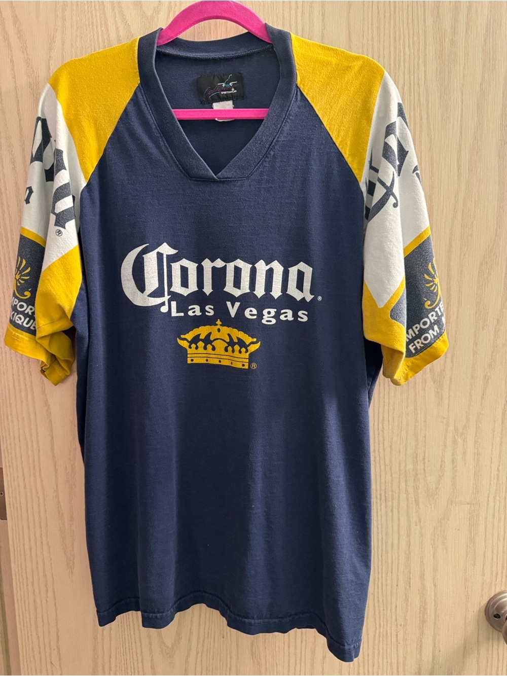 VINTAGE Corona Navy and Yellow Las Vegas Logo Tee